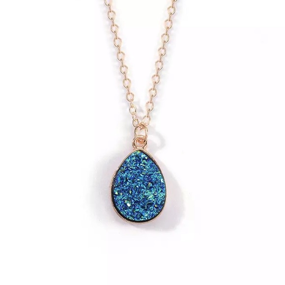 Jewelry - Gold Filled Blue Druzy Drop Necklace